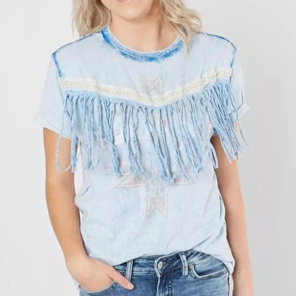 Rugged Gypsy Seeker Raw Edge Fringe T-shirt Size Medium - Picture 1 of 8